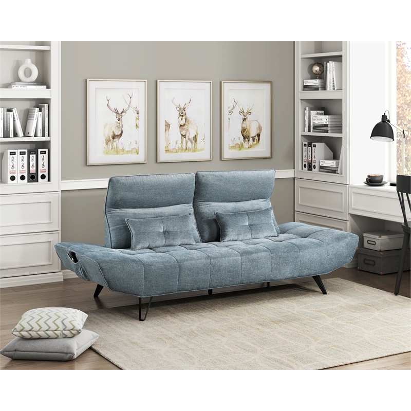 Pemberly Row Chenille Sofa with Power Seat Depth and Headrests in Blue