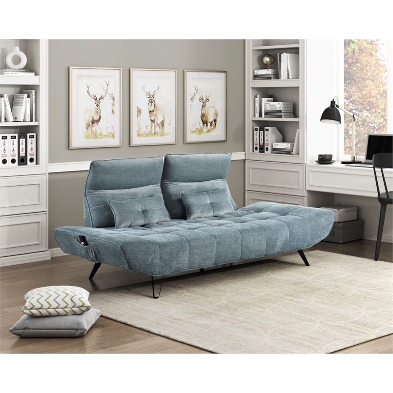 Pemberly Row Chenille Sofa with Power Seat Depth and Headrests in Blue