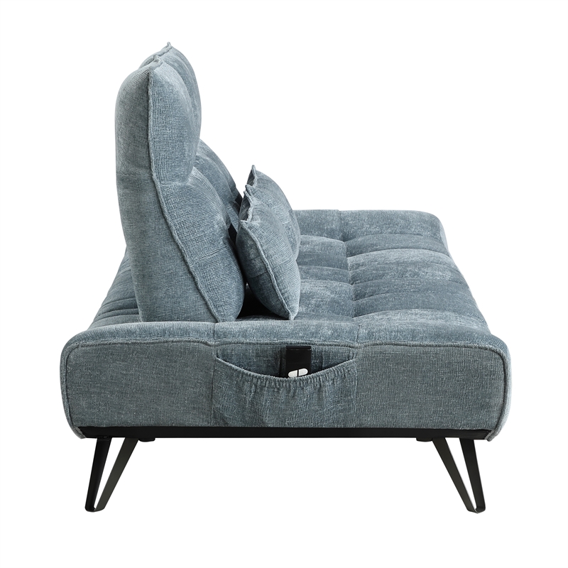 Pemberly Row Chenille Sofa with Power Seat Depth and Headrests in Blue
