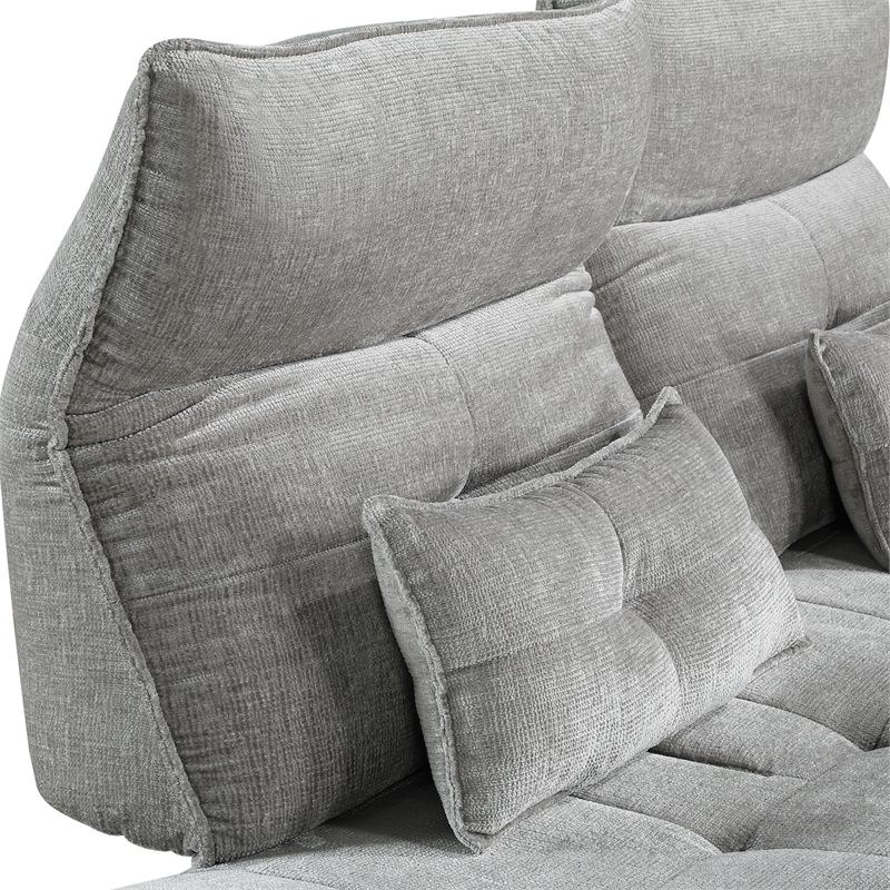 Pemberly Row Chenille Sofa with Power Seat Depth and Headrests in Gray