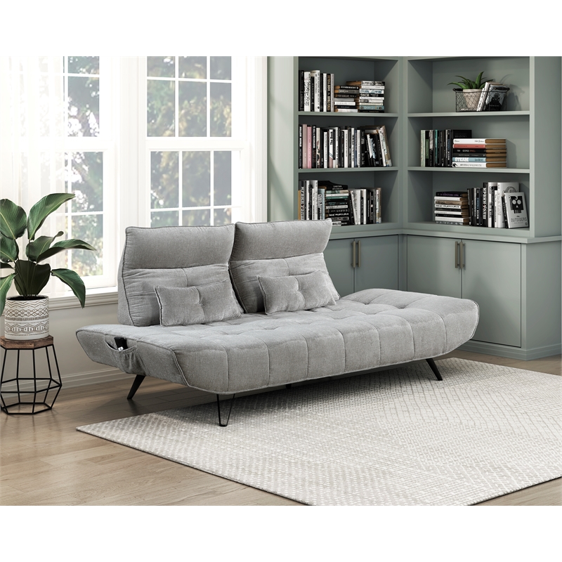 Pemberly Row Chenille Sofa with Power Seat Depth and Headrests in Gray