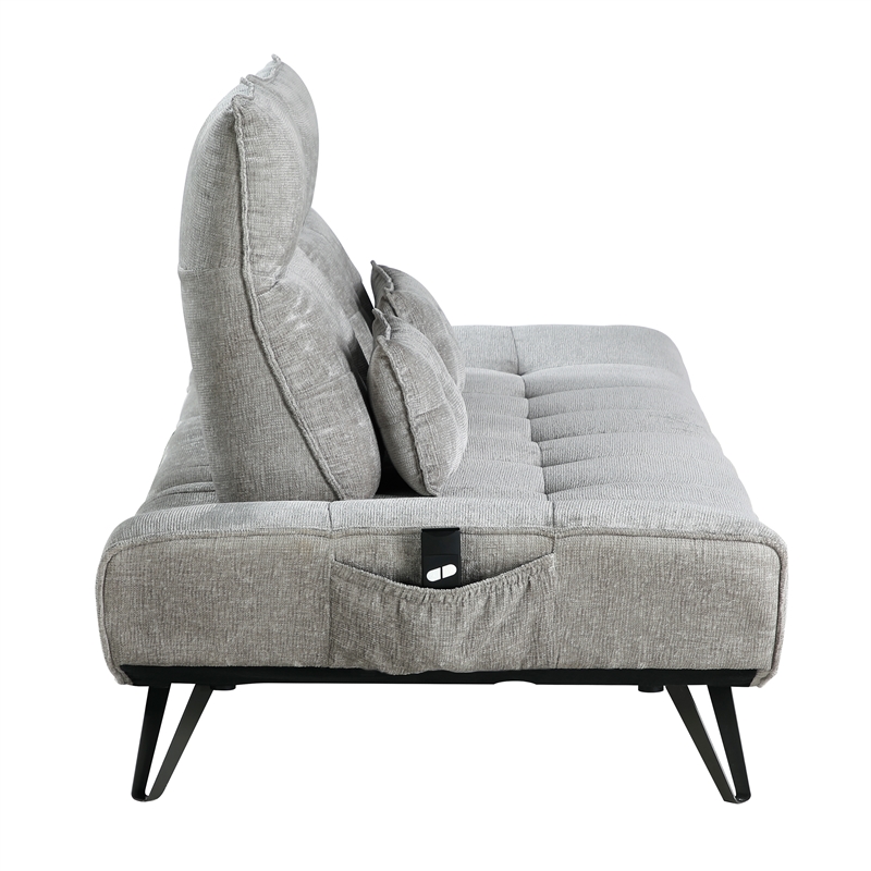 Pemberly Row Chenille Sofa with Power Seat Depth and Headrests in Gray
