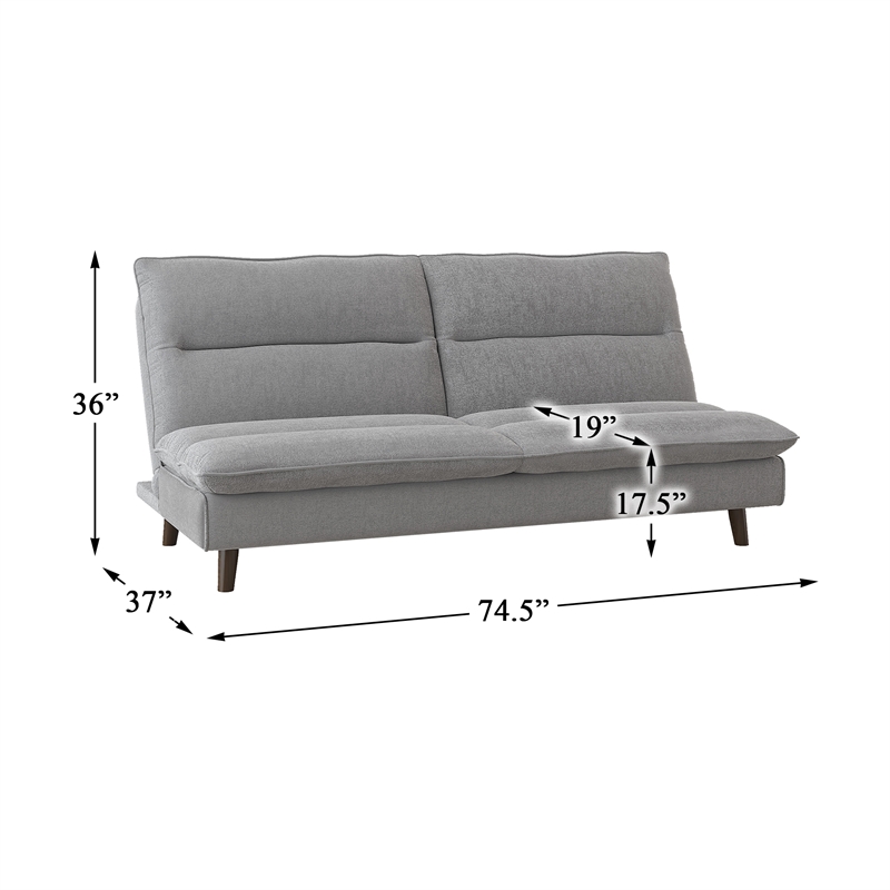 Pemberly Row Textured Fabric Click Clack Convertible Armless Sofa in Light Gray