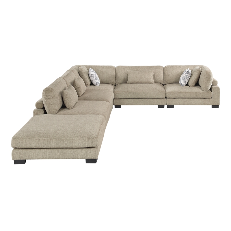 Pemberly Row Microfiber 6-Piece Modular Sectional with Ottoman 300 lbs in Brown