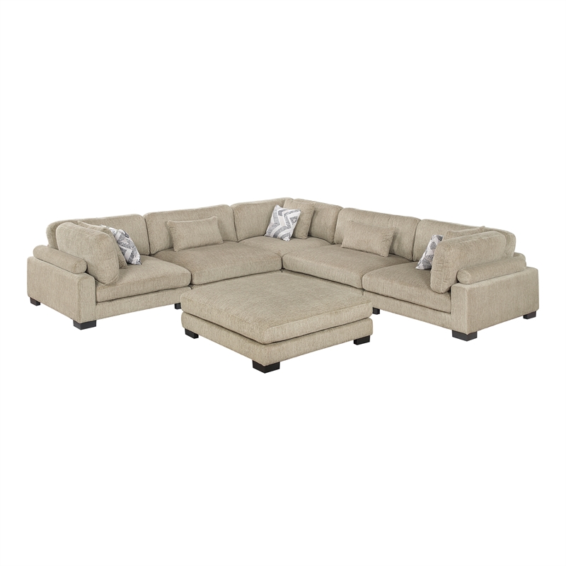 Pemberly Row Microfiber 6-Piece Modular Sectional with Ottoman 300 lbs in Brown