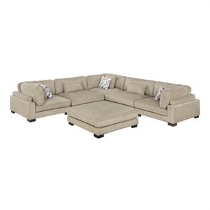 Pemberly Row Microfiber 6-Piece Modular Sectional with Ottoman 300 lbs in Brown