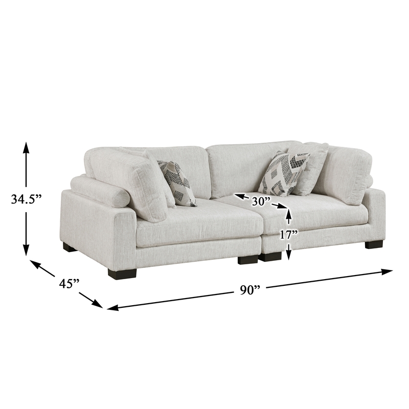 Pemberly Row Textured Microfiber Modular Love Seat with Pillows 300 lbs in Beige
