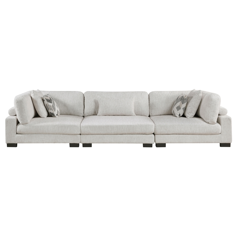 Pemberly Row Microfiber 3-Piece Modular Sofa with Pillows 300 lbs in Beige