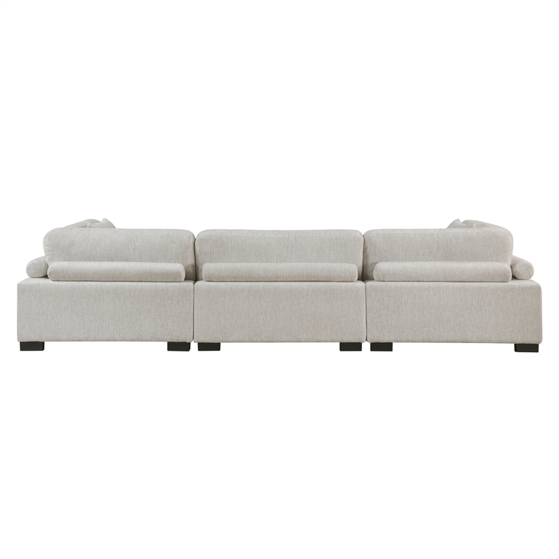 Pemberly Row Microfiber 3-Piece Modular Sofa with Pillows 300 lbs in Beige
