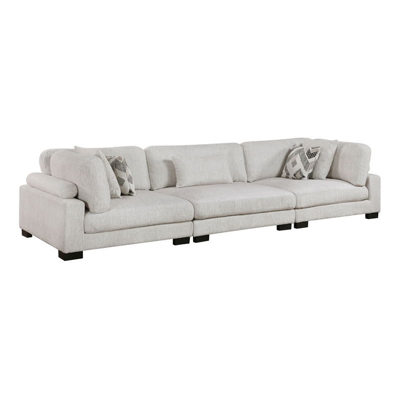 Pemberly Row Microfiber 3-Piece Modular Sofa with Pillows 300 lbs in Beige