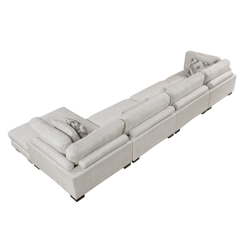 Pemberly Row Microfiber 4-Piece Modular Sectional with Chaise 300 lbs in Beige