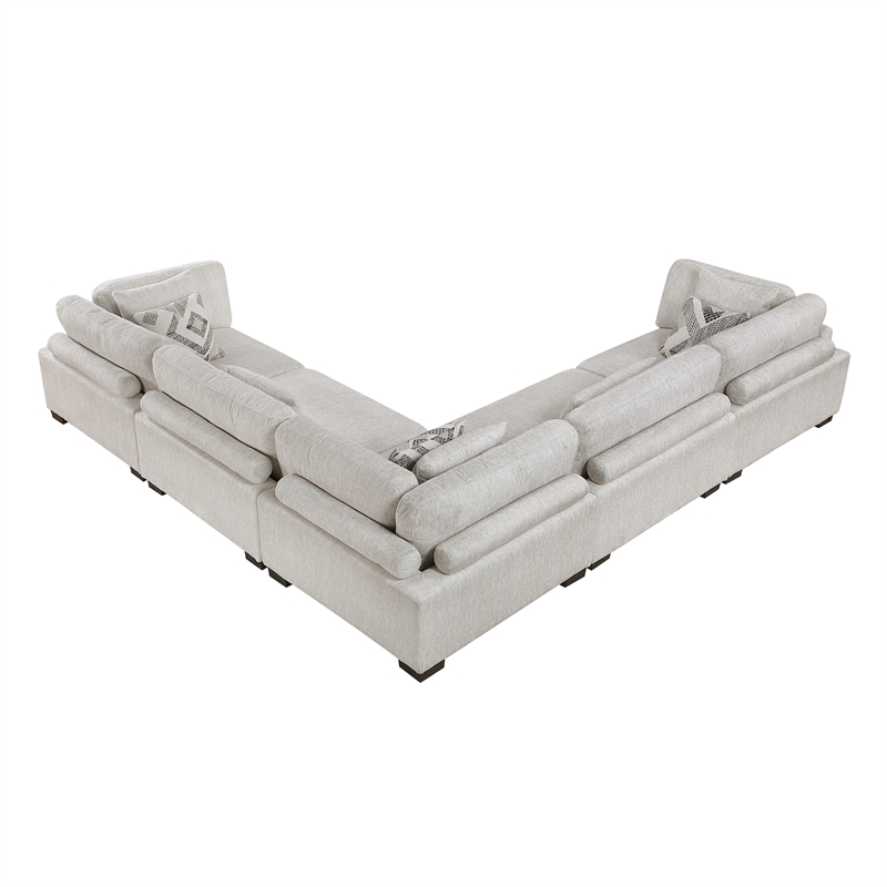 Pemberly Row Microfiber 5-Piece Modular Sectional with Pillows 300 lbs in Beige