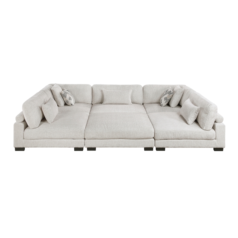 Pemberly Row Microfiber 6-Piece Modular Sectional with Ottoman 300 lbs in Beige
