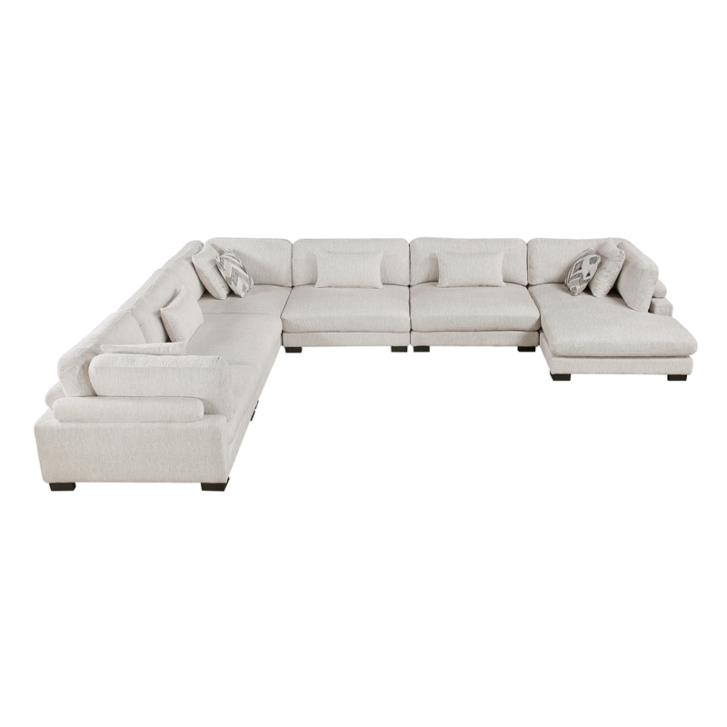 Pemberly Row Microfiber 6-Piece Modular Sectional with Chaise 300 lbs in Beige