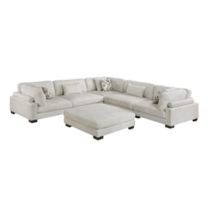 Pemberly Row Microfiber 6-Piece Modular Sectional with Ottoman 300 lbs in Beige