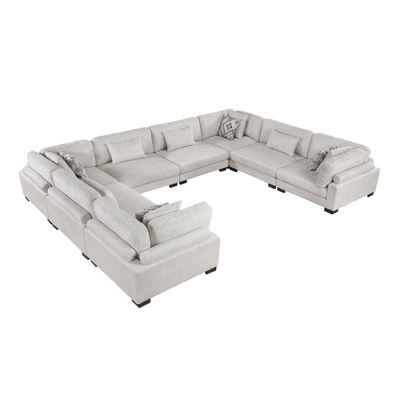 Pemberly Row Microfiber 8-Piece Modular Sectional with Pillows 300 lbs in Beige