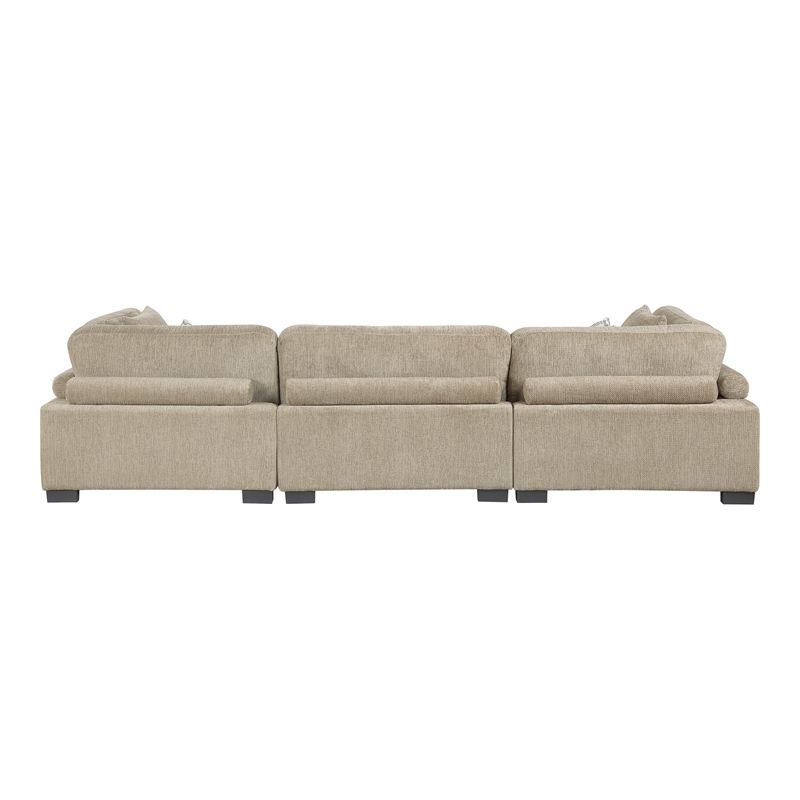 Pemberly Row Microfiber 3-Piece Modular Sofa with Pillows 300 lbs in Brown