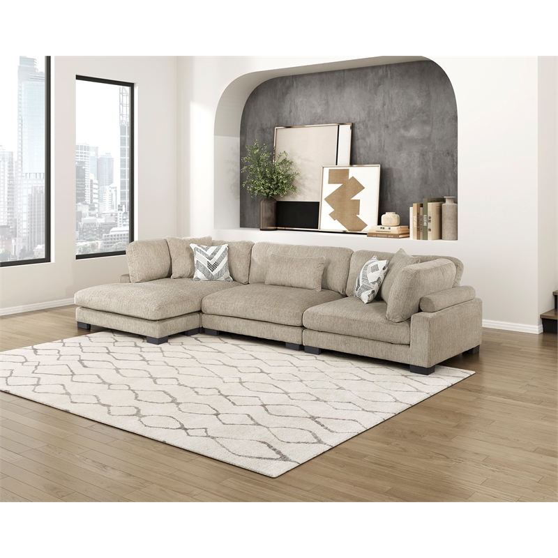 Pemberly Row Microfiber 3-Piece Modular Sectional with Chaise 300 lbs in Brown