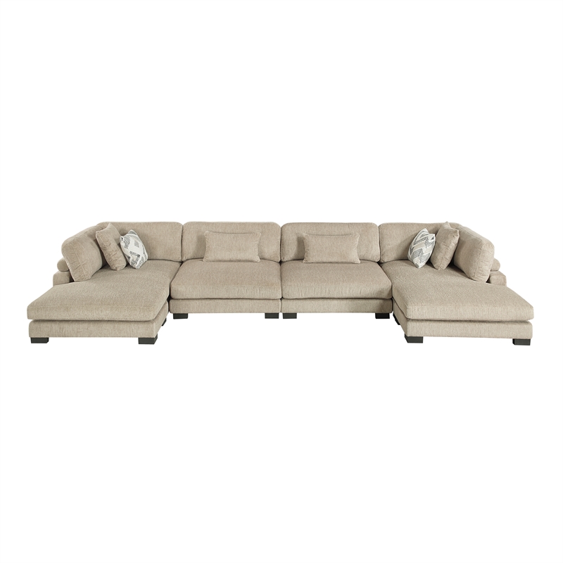 Pemberly Row Microfiber 4-Piece Modular Sectional with Chaise 300 lbs in Brown