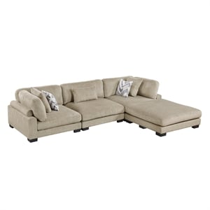 Pemberly Row Microfiber 4-Piece Modular Sectional with Ottoman 300 lbs in Brown