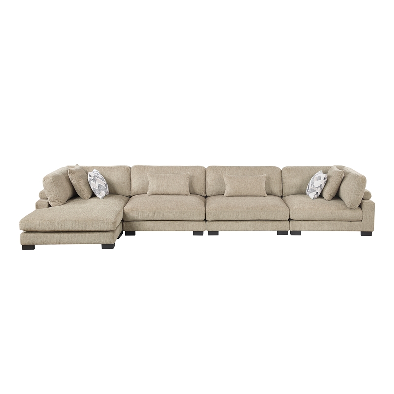 Pemberly Row Microfiber 4-Piece Modular Sectional with Chaise 300 lbs in Brown