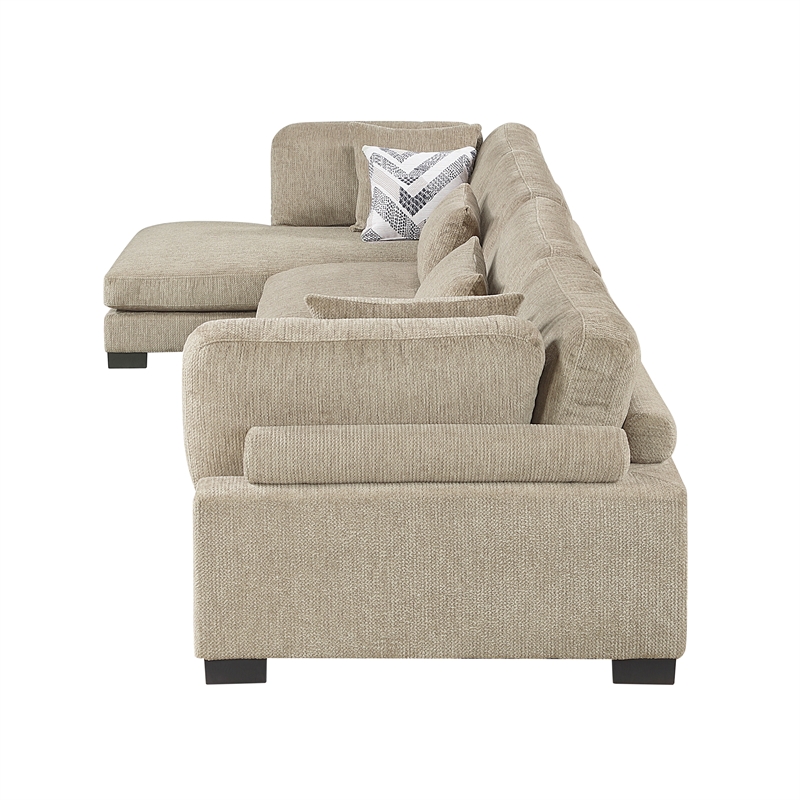 Pemberly Row Microfiber 4-Piece Modular Sectional with Chaise 300 lbs in Brown