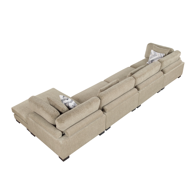 Pemberly Row Microfiber 4-Piece Modular Sectional with Chaise 300 lbs in Brown