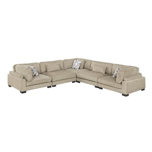 Pemberly Row Microfiber 5-Piece Modular Sectional with Pillows 300 lbs in Brown