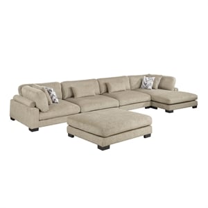 Pemberly Row Microfiber 5-Piece Modular Sectional with Chaise & Ottoman in Brown