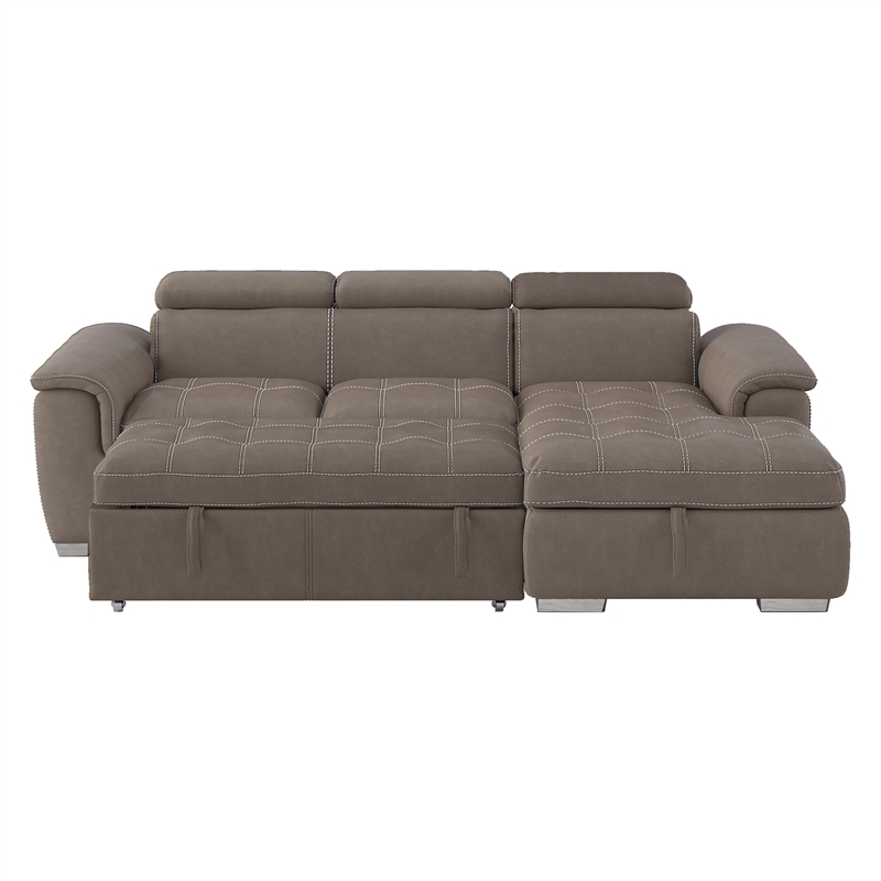Pemberly Row Microfiber Sectional with Pull-Out Bed and Storage in Taupe