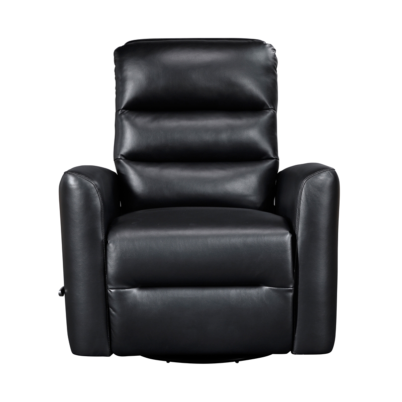 Pemberly Row Faux Leather Swivel Glider Recliner 300 lbs in Black
