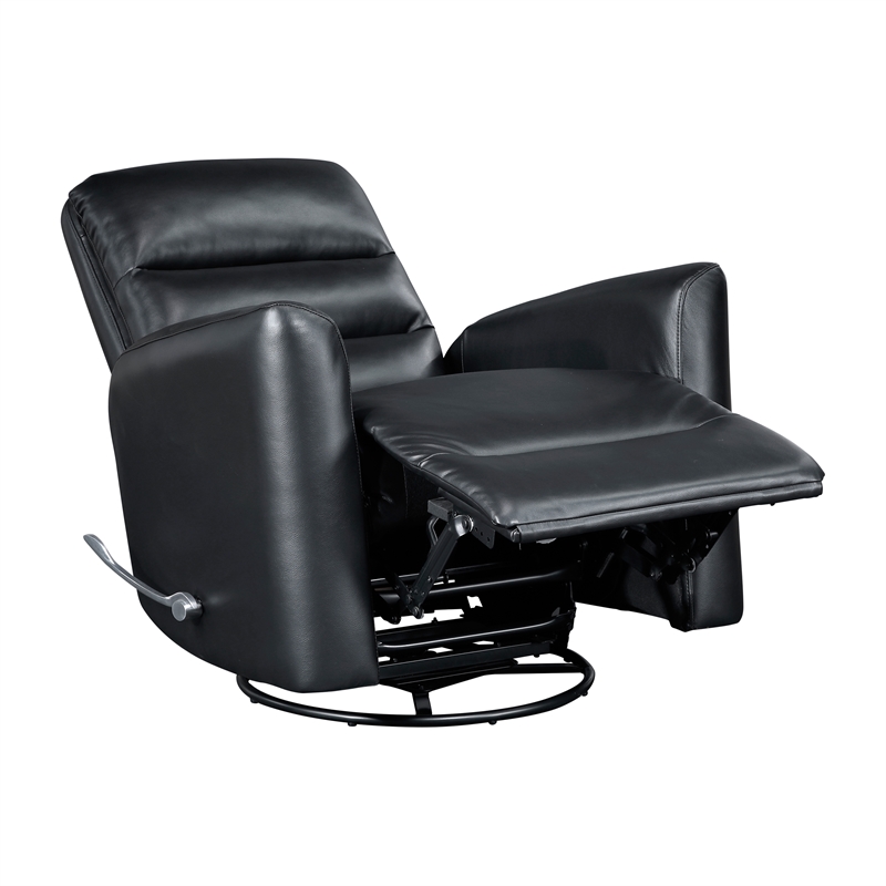 Pemberly Row Faux Leather Swivel Glider Recliner 300 lbs in Black