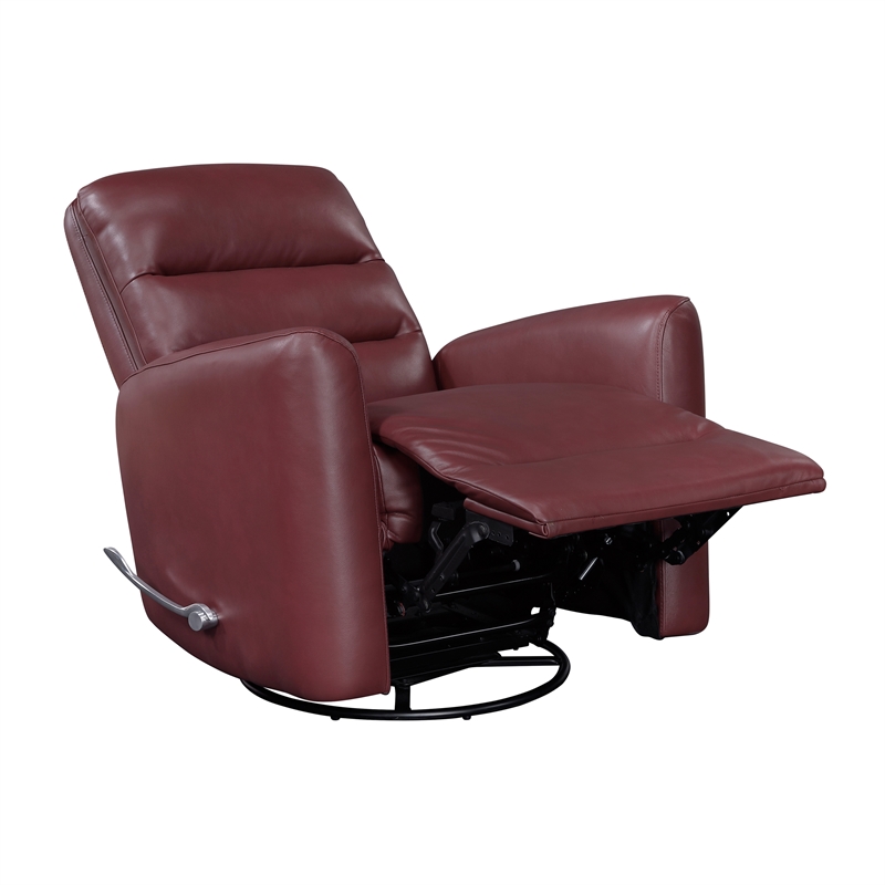 Pemberly Row Faux Leather Swivel Glider Recliner 300 lbs in Red