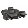Pemberly Row Microfiber Double Reclining Tufted Sofa with Pillow Arms in Gray