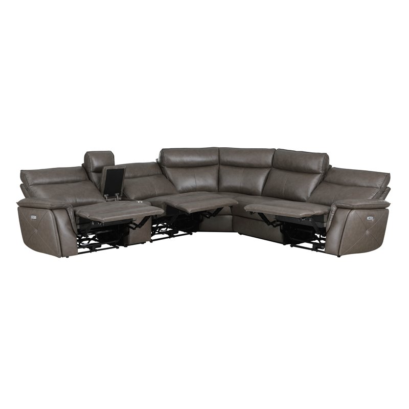 Pemberly Row 6-Piece Power Reclining Sectional with USB & Console in Brown
