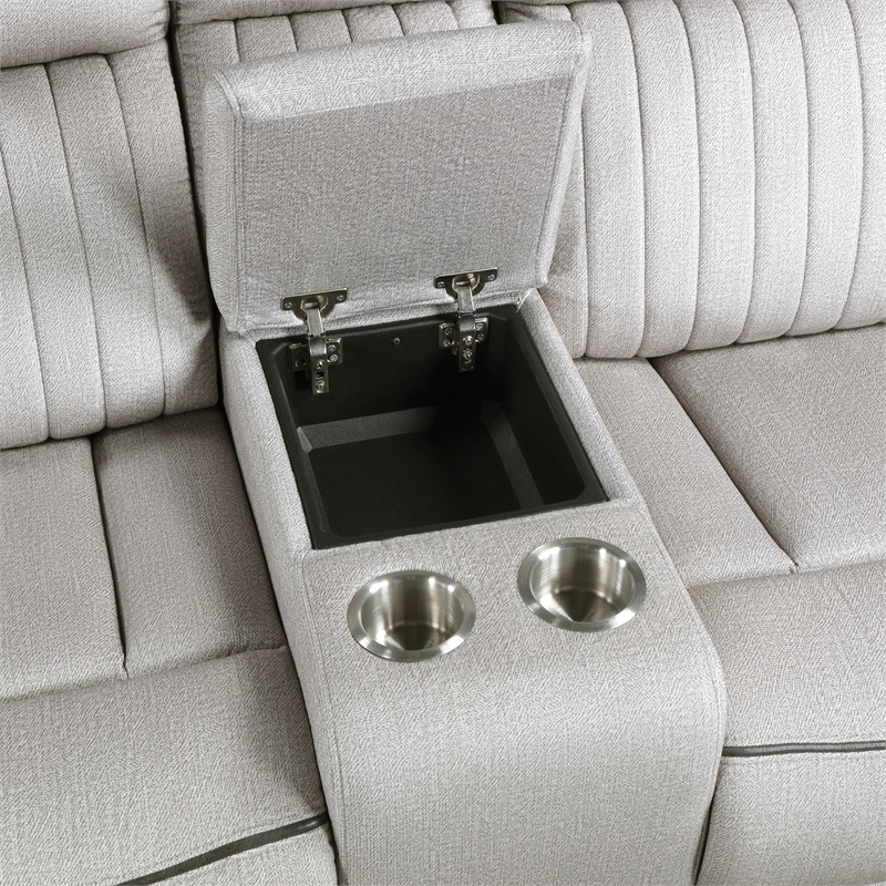 Pemberly Row Power Double Reclining Loveseat with Console 300 lbs in Mist