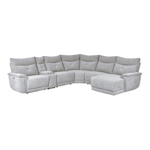 Pemberly Row 6-Piece Power Sectional with 2 Recliners USB Console in Mist Gray