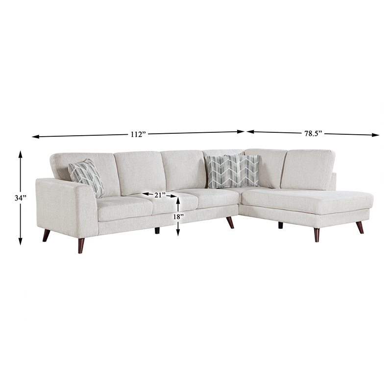 Pemberly Row Chenille 2-Piece Sectional with Right Chaise 300 lbs - Silver Cloud