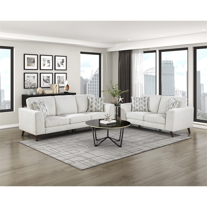 Pemberly Row Mid-Century Loveseat with 2 Pillows 300 lbs in Silver Cloud