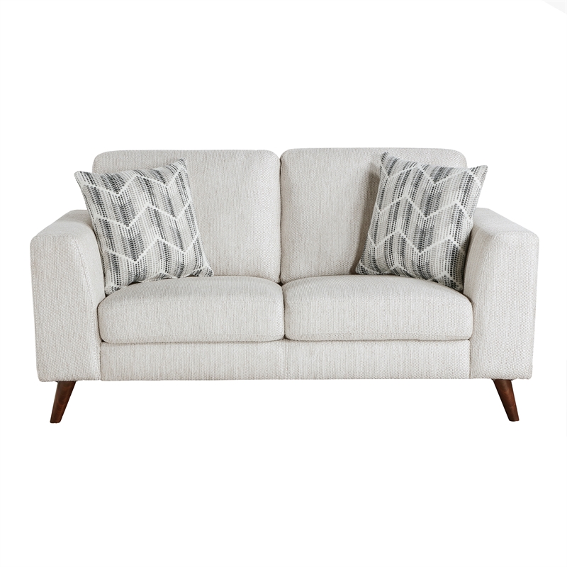 Pemberly Row Mid-Century Loveseat with 2 Pillows 300 lbs in Silver Cloud