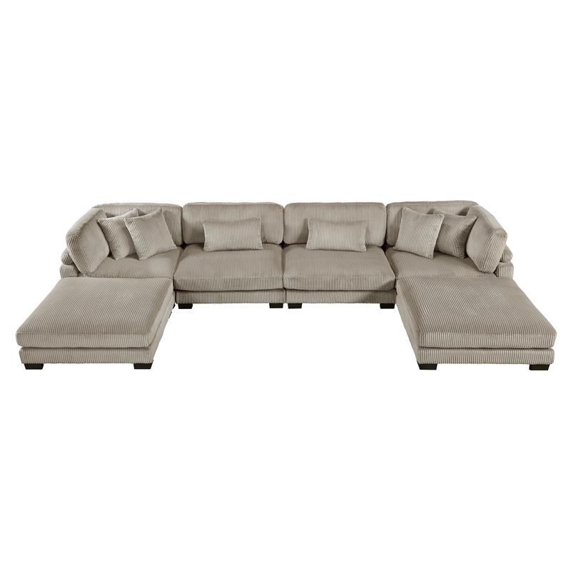 Pemberly Row 6-Piece Modular Sectional with 2 Ottomans 6 Pillows in Taupe