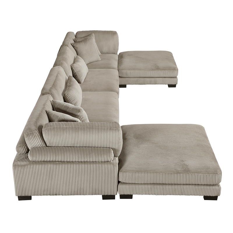 Pemberly Row 6-Piece Modular Sectional with 2 Ottomans 6 Pillows in Taupe