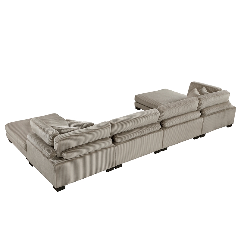 Pemberly Row 6-Piece Modular Sectional with 2 Ottomans 6 Pillows in Taupe
