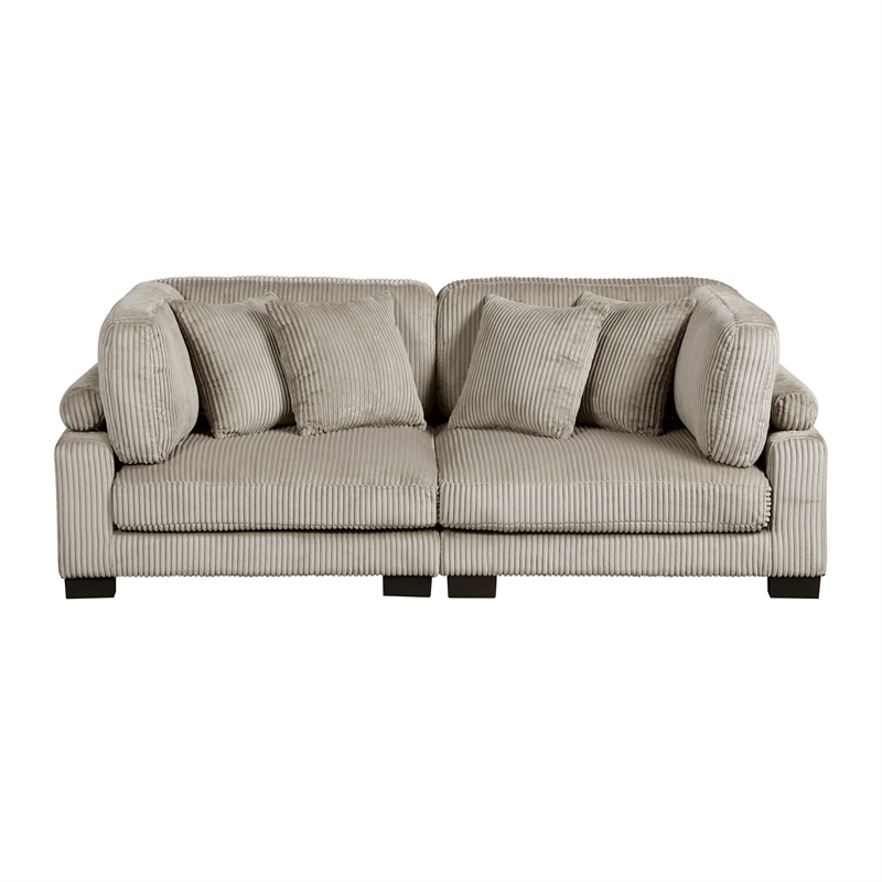 Pemberly Row Corduroy Modular Loveseat with 4 Pillows 300 lbs in Taupe