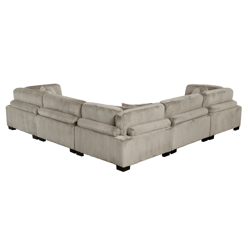 Pemberly Row Corduroy 5-Piece Modular Sectional with 8 Pillows 300 lbs in Taupe
