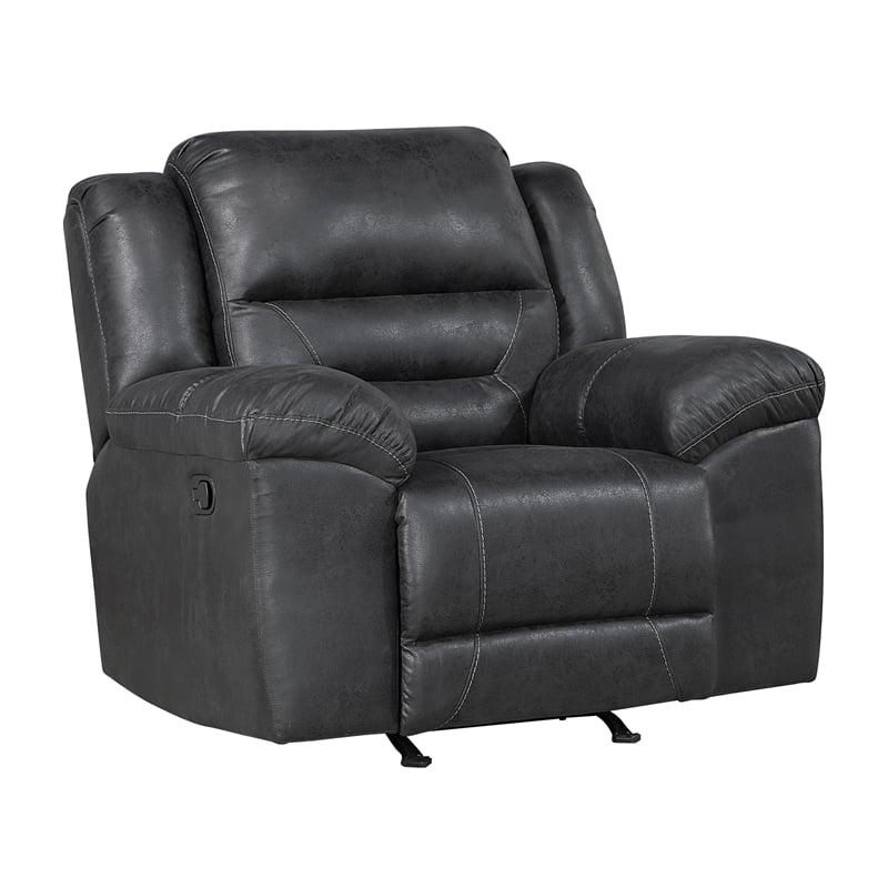 Pemberly Row Polished Microfiber Rocker Recliner with Tab Pull 300 lbs in Black
