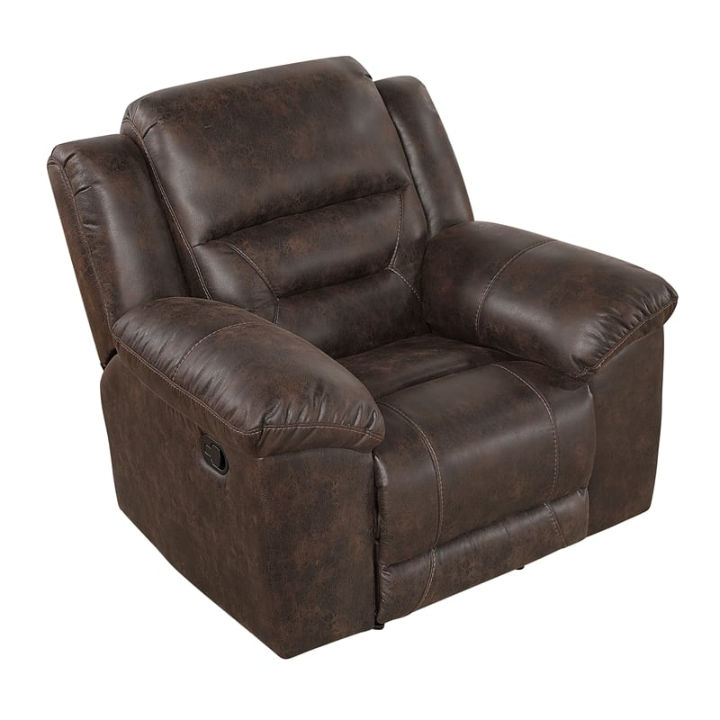 Pemberly Row Microfiber Rocker Recliner with Tab Pull 300 lbs in Dark Brown