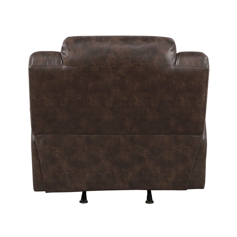 Pemberly Row Microfiber Rocker Recliner with Tab Pull 300 lbs in Dark Brown