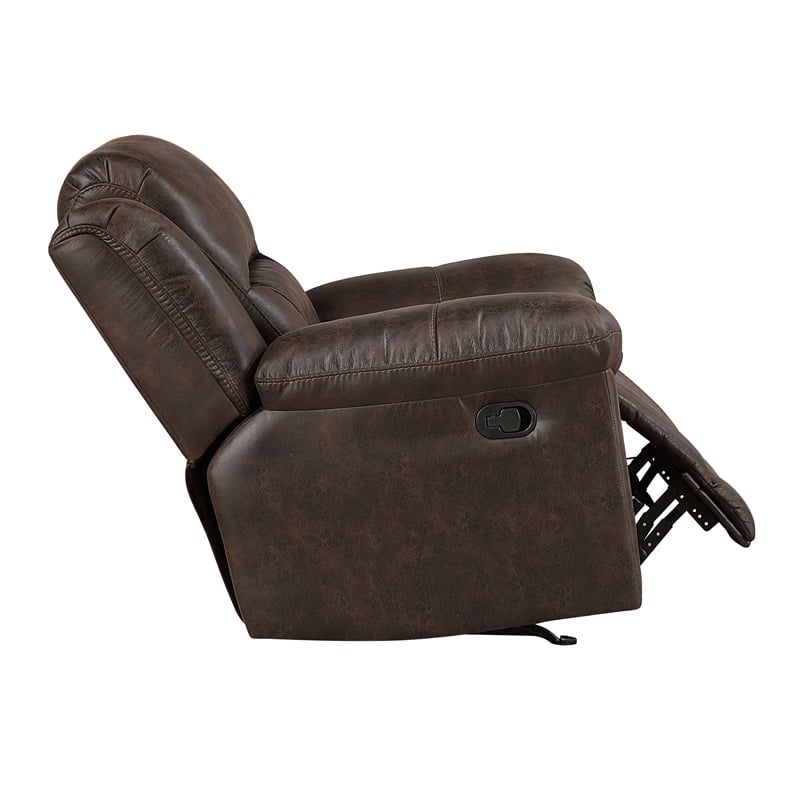 Pemberly Row Microfiber Rocker Recliner with Tab Pull 300 lbs in Dark Brown