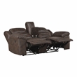 Pemberly Row Microfiber Dual Reclining Loveseat with Console in Dark Brown